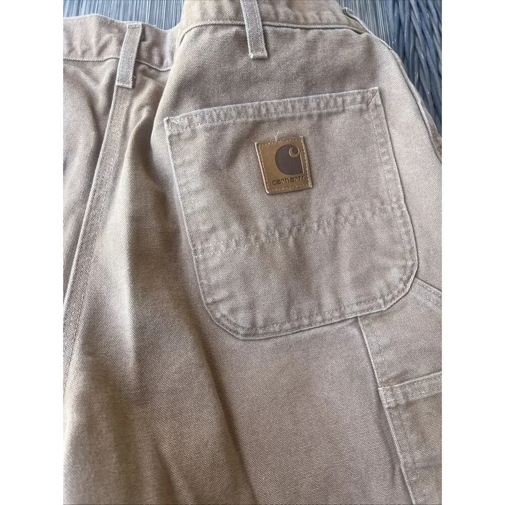 VTG Carhartt B25 Tan Canvas Carpenter Shorts Sz36 Faded Work Skater Grunge USA